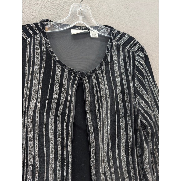 Fashion Bug Black Velvet Silver Metallic Cardigan Jacket Party Goth Size 14/16W - Picture 4 of 11